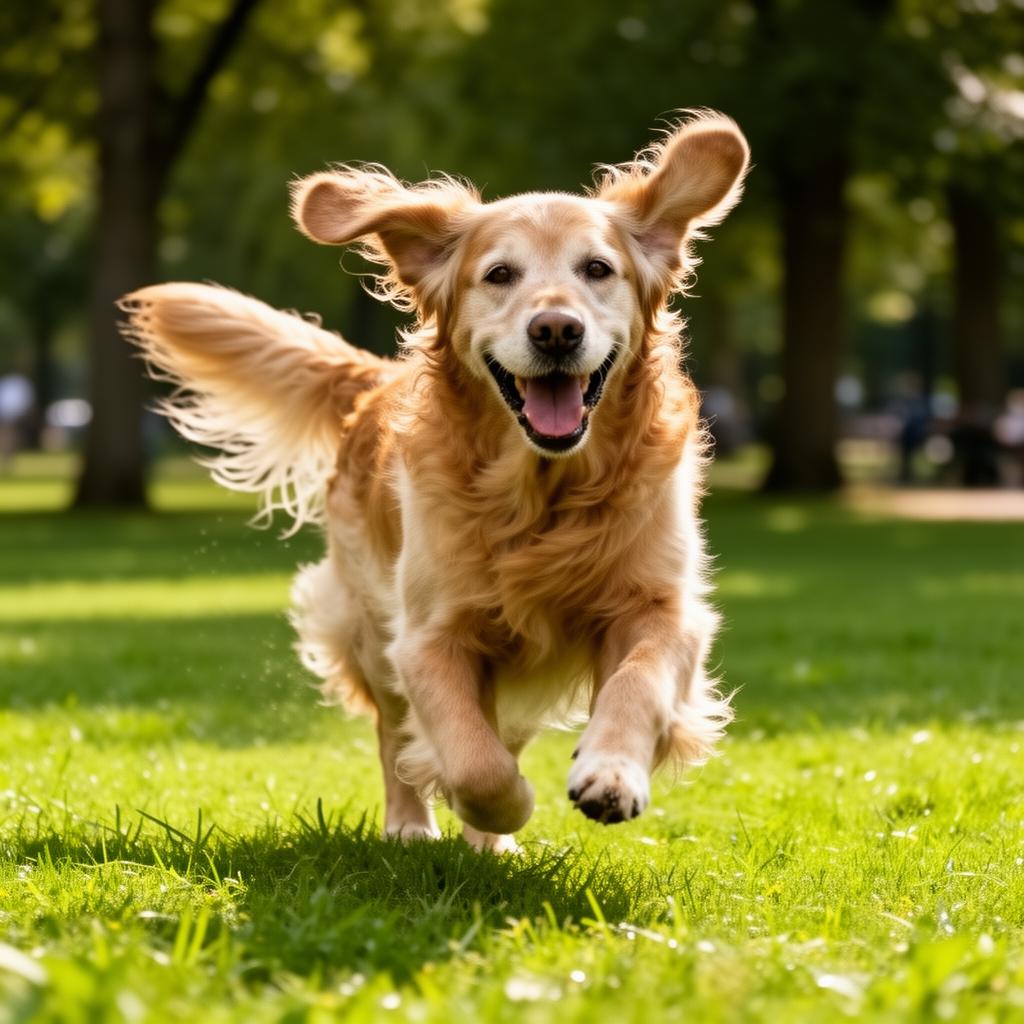 Luna corriendo feliz en el parque tras 12 semanas con Mylo Condroprotector